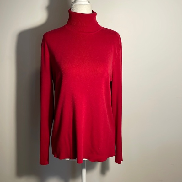 CHICO’S “DARCY” RED TURTLENECK SWEATER “Renaissance” RIBBED SIDES Size 2 - Picture 2 of 10
